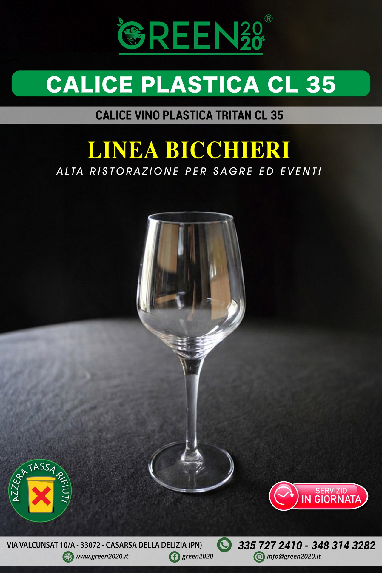 Calice da vino in plastica Tritan CL 35 per noleggio eventi e catering